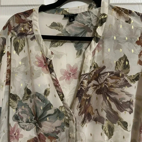 Torrid Sheer Floral Chiffon High Low Tunic Shirt Dress Plus Sz 4 Ivory Gold - Picture 4 of 5